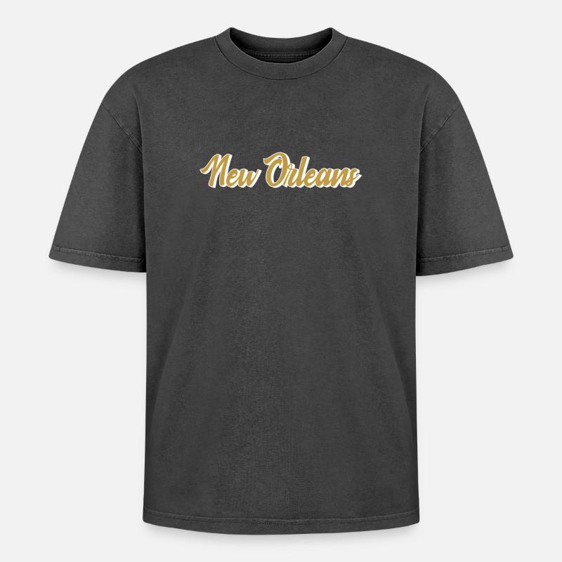 New Orleans Gold Script - Oversized Unisex Premium Acid-Washed T-Shirt - Schwarz Acid Wash