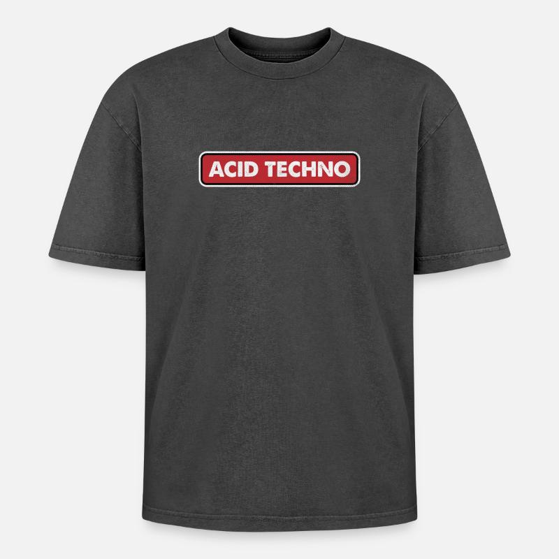 Acid Techno Neon Grid - T-shirt Premium unisexe oversize acid-washed - noir délavé acide