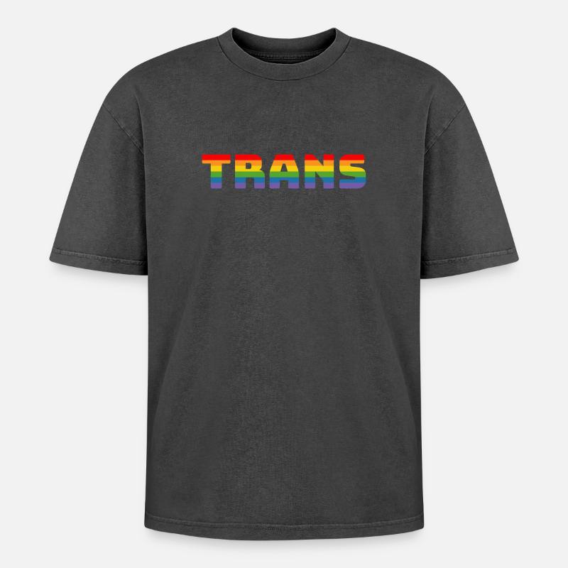 Regenbogen Trans - Oversized Unisex Premium Acid-Washed T-Shirt - Schwarz Acid Wash