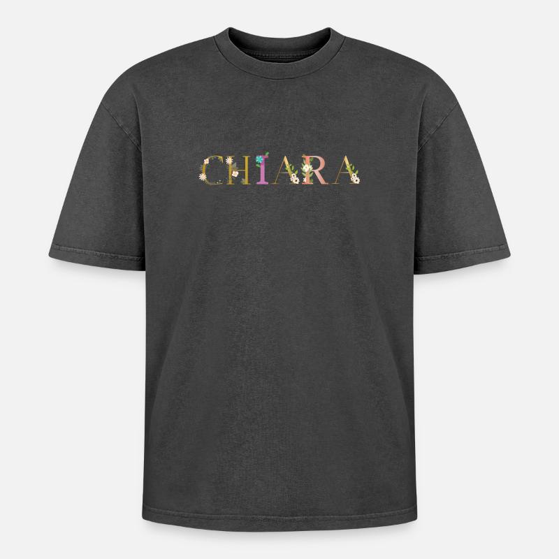Le nom de CHIARA est orné de fleurs - T-shirt Premium unisexe oversize acid-washed - noir délavé acide