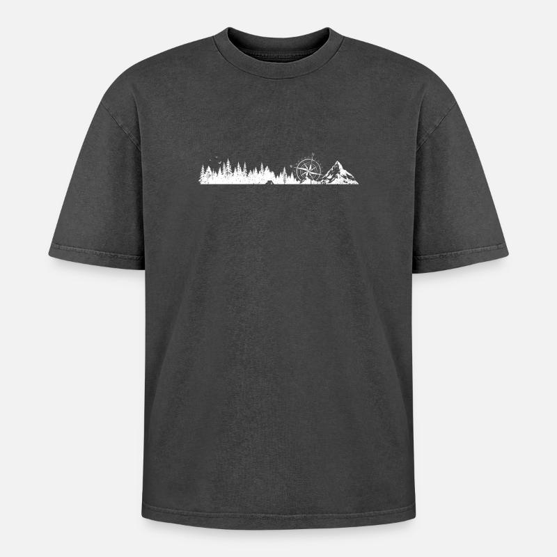 Trail Compass Wälder - Oversized Unisex Premium Acid-Washed T-Shirt - Schwarz Acid Wash