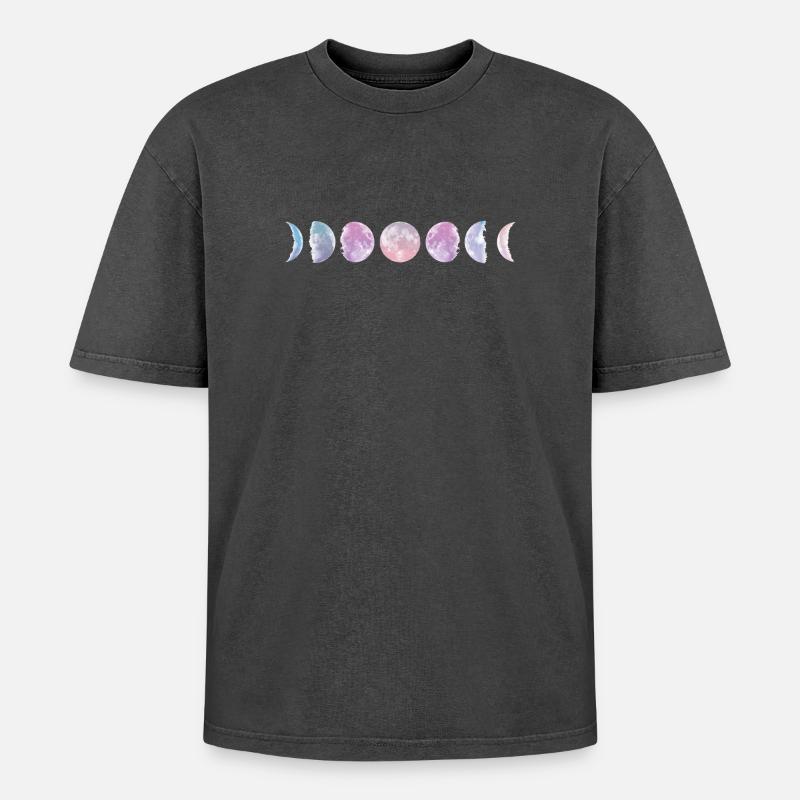 Pastel Moon Phases - Oversized Unisex Premium Acid-Washed T-Shirt - acid washed black