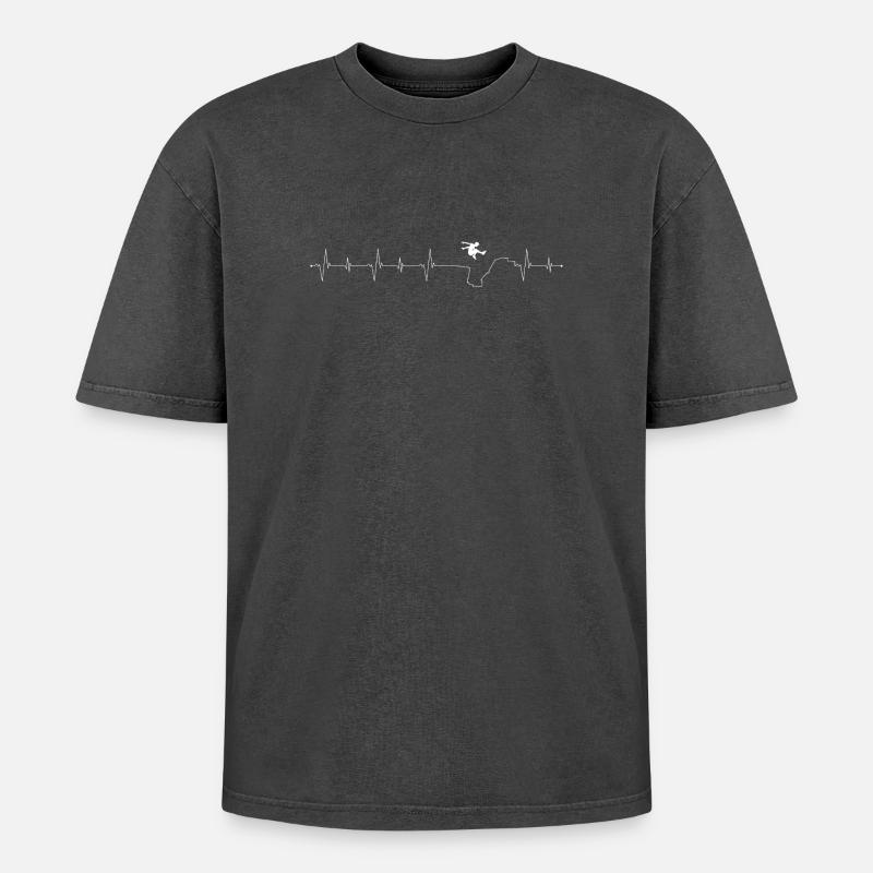 Flight Pulse Skyline - Oversized Unisex Premium Acid-Washed T-Shirt - acid washed black