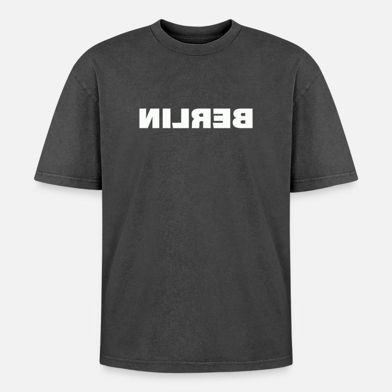 BERLIN - Oversized Unisex Premium Acid-Washed T-Shirt - Schwarz Acid Wash