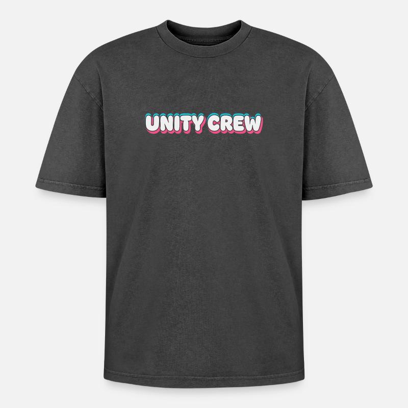 Unity Crew Graffiti-Farbblase - Oversized Unisex Premium Acid-Washed T-Shirt - Schwarz Acid Wash