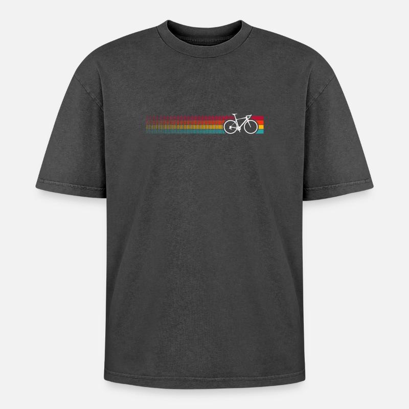 Vibrant Rainbow Bicycle Pattern - Oversized Unisex Premium Acid-Washed T-Shirt - acid washed black