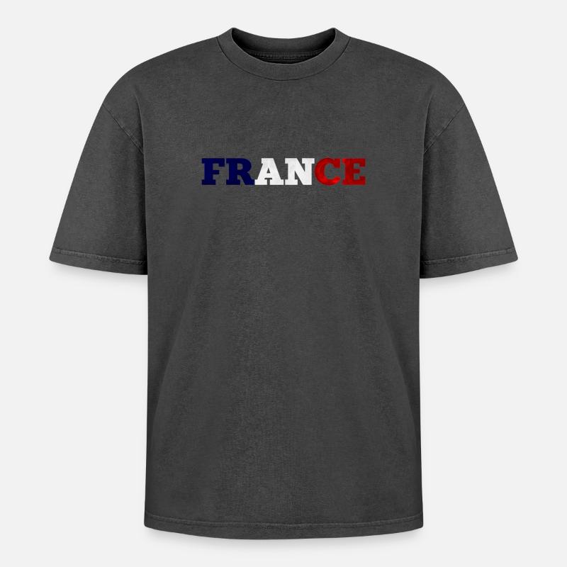 Frankreich - Oversized Unisex Premium Acid-Washed T-Shirt - Schwarz Acid Wash