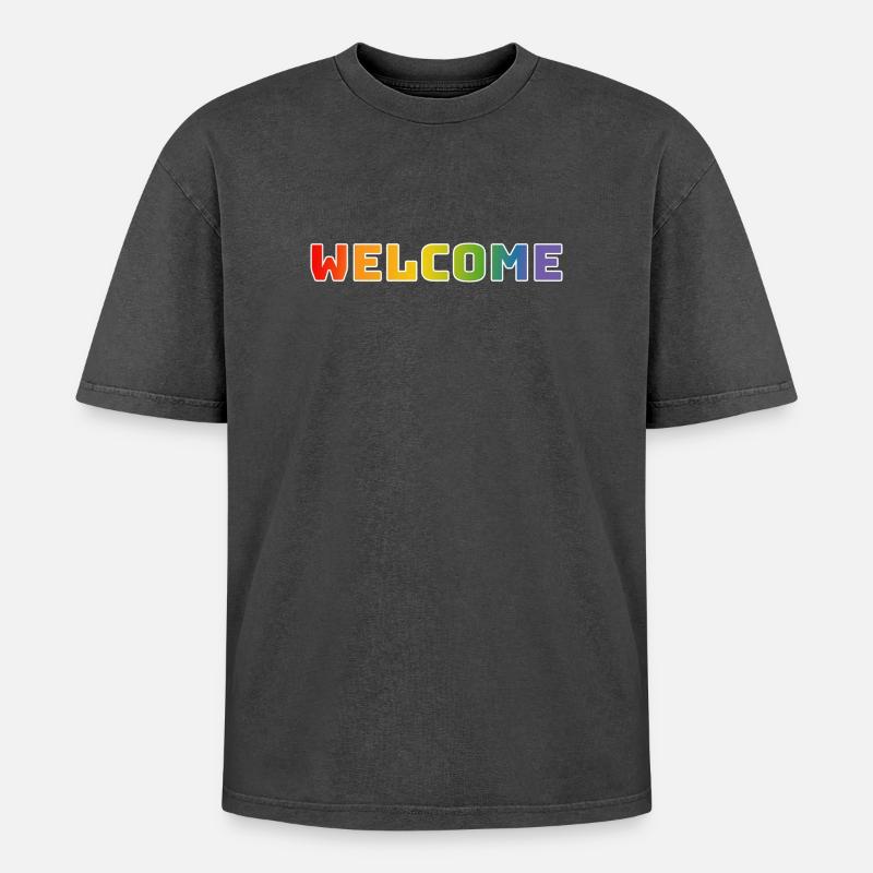 Regenbogen welcome weiss - Oversized Unisex Premium Acid-Washed T-Shirt - Schwarz Acid Wash
