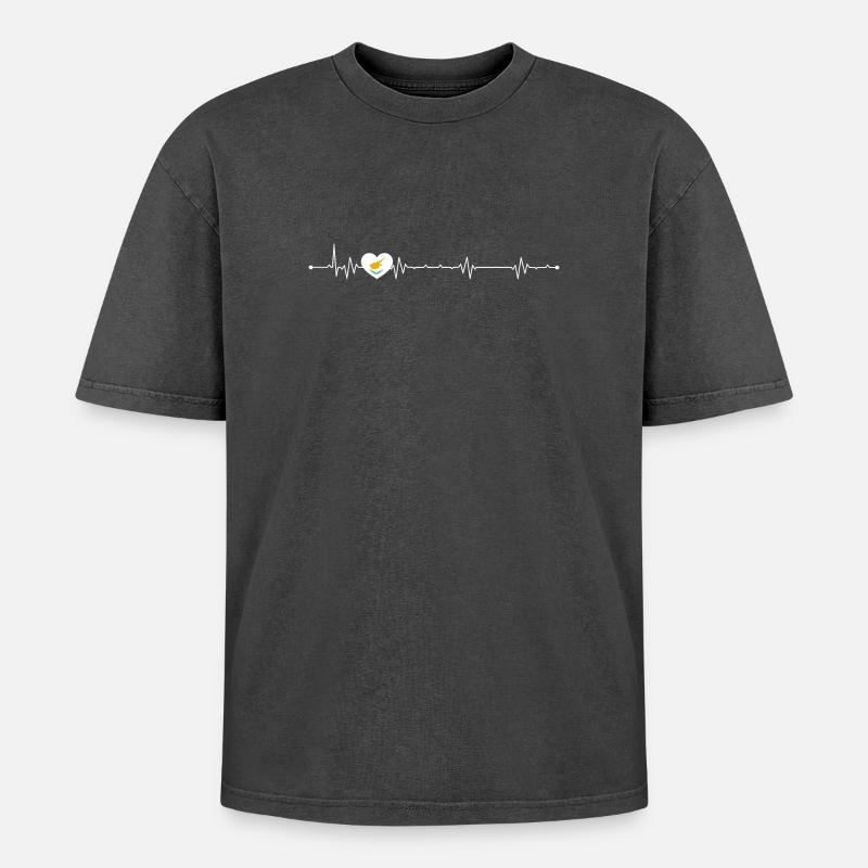 Vogel im Puls Herz - Oversized Unisex Premium Acid-Washed T-Shirt - Schwarz Acid Wash