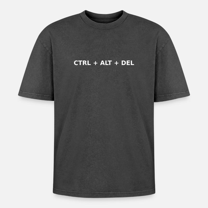 CTRL + ALT + DEL - Oversized Unisex Premium Acid-Washed T-Shirt - Schwarz Acid Wash