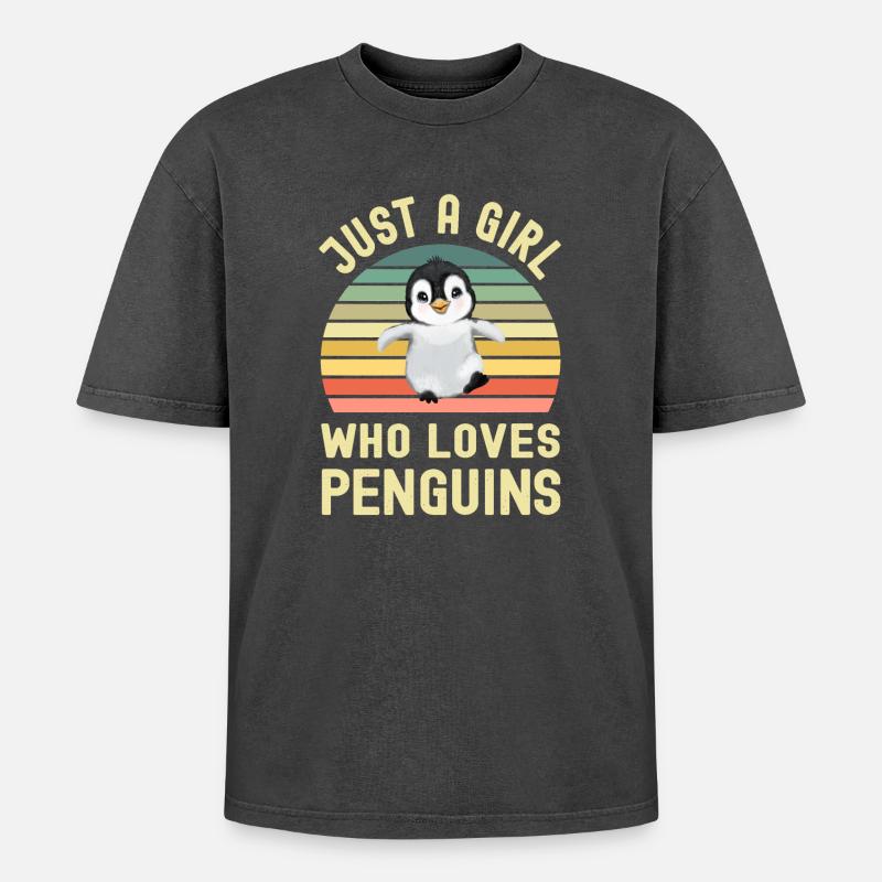 Pinguin Pinguine - Oversized Unisex Premium Acid-Washed T-Shirt - Schwarz Acid Wash