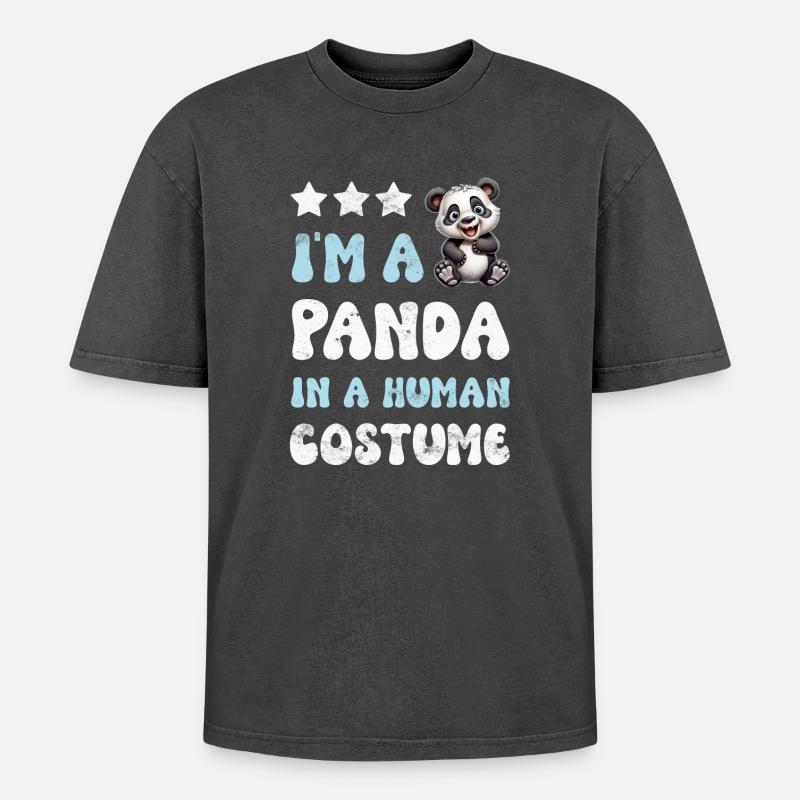 Panda Panda Bear - Oversized Unisex Premium Acid-Washed T-Shirt - acid washed black