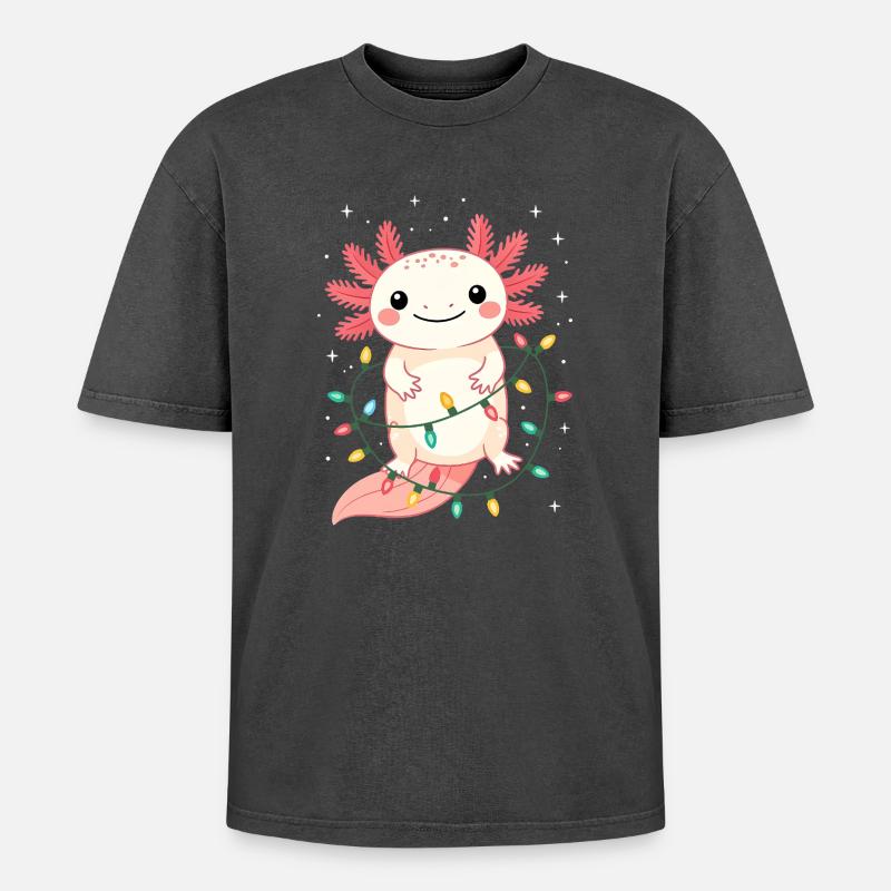 Pull de Noël Axolotl Drôle Mignon - T-shirt Premium unisexe oversize acid-washed - noir délavé acide