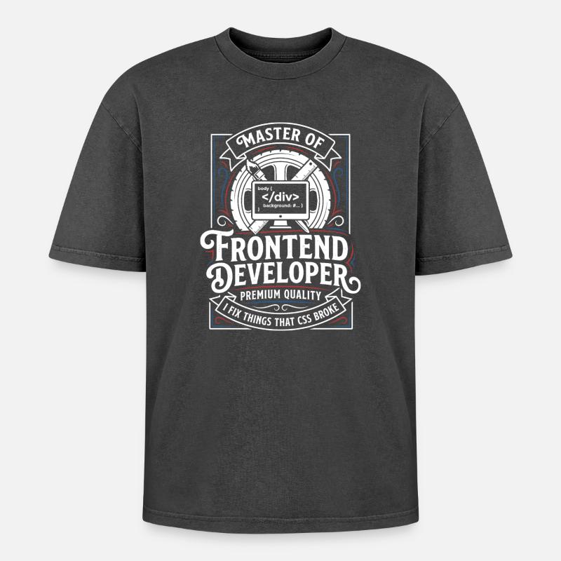 Frontend Meister: CSS HTML Kunst - Oversized Unisex Premium Acid-Washed T-Shirt - Schwarz Acid Wash