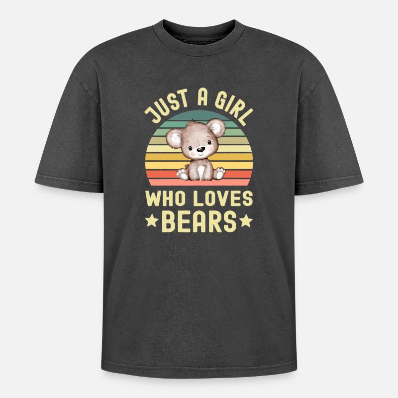 Bär Bären - Oversized Unisex Premium Acid-Washed T-Shirt - Schwarz Acid Wash