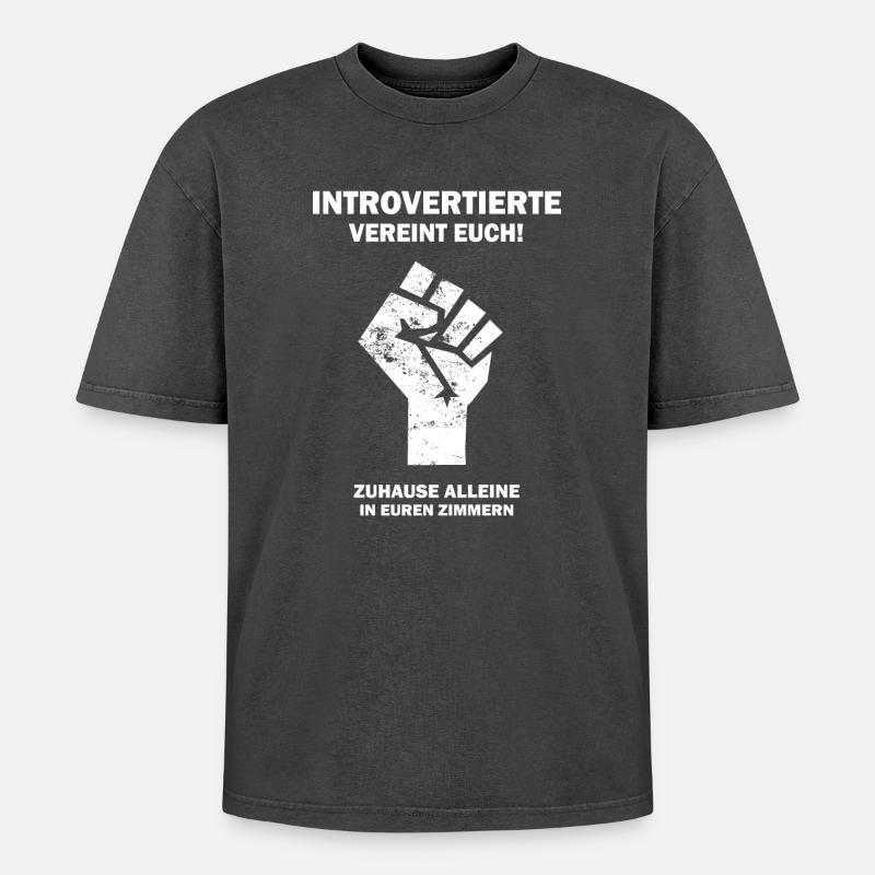 Introvertierte vereint euch - Oversized Unisex Premium Acid-Washed T-Shirt - Schwarz Acid Wash