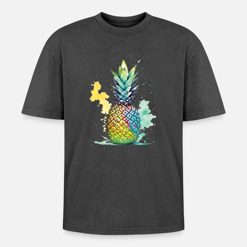 Pineapple - Oversized Unisex Premium Acid-Washed T-Shirt - acid washed black
