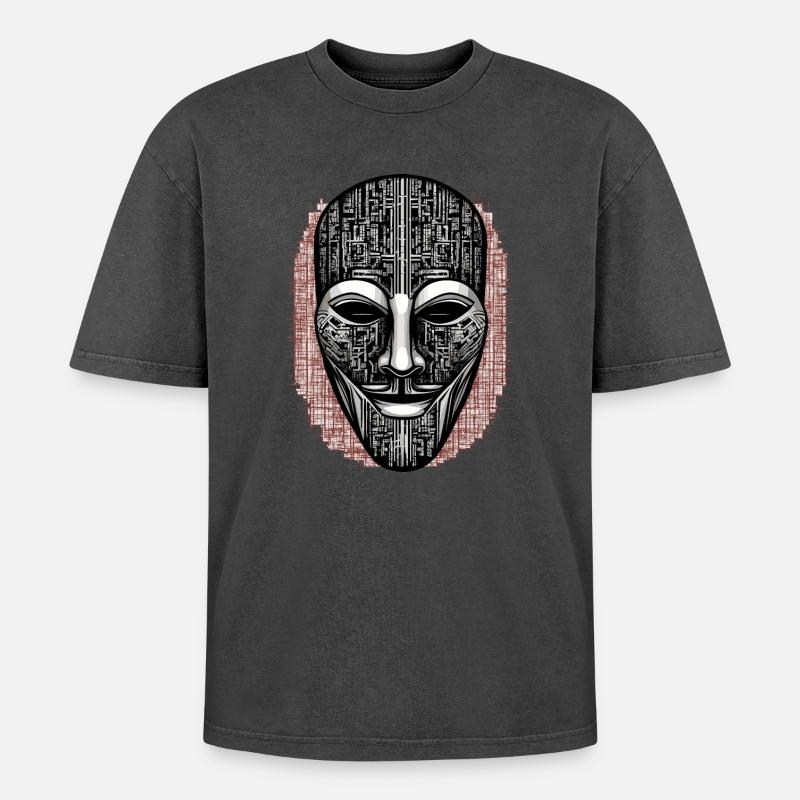 Anonymous Hacker Maske - Oversized Unisex Premium Acid-Washed T-Shirt - Schwarz Acid Wash