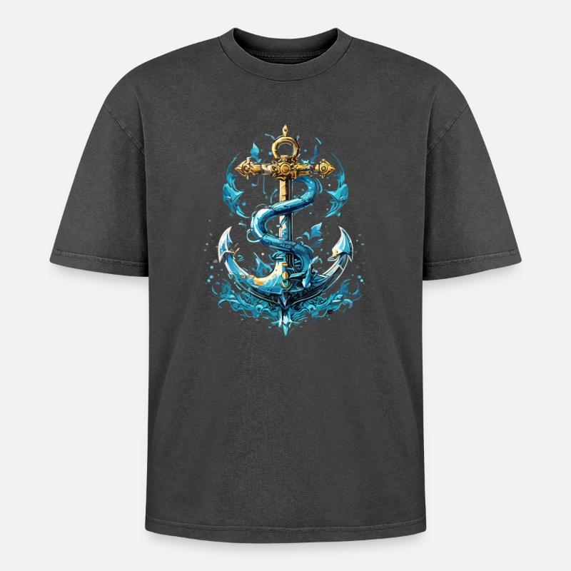 Éclaboussures d’eau d’ancre - T-shirt Premium unisexe oversize acid-washed - noir délavé acide