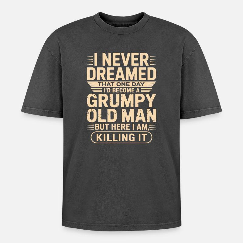 Grumpy Old Man Zitat-Tee - Oversized Unisex Premium Acid-Washed T-Shirt - Schwarz Acid Wash