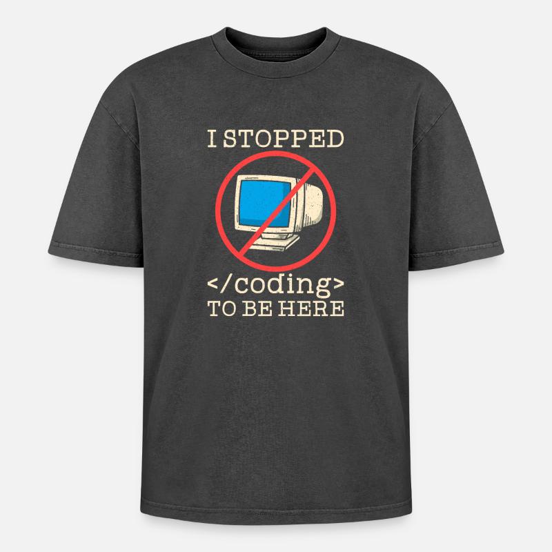 Coding witziger Spruch Prgrammierer - Oversized Unisex Premium Acid-Washed T-Shirt - Schwarz Acid Wash