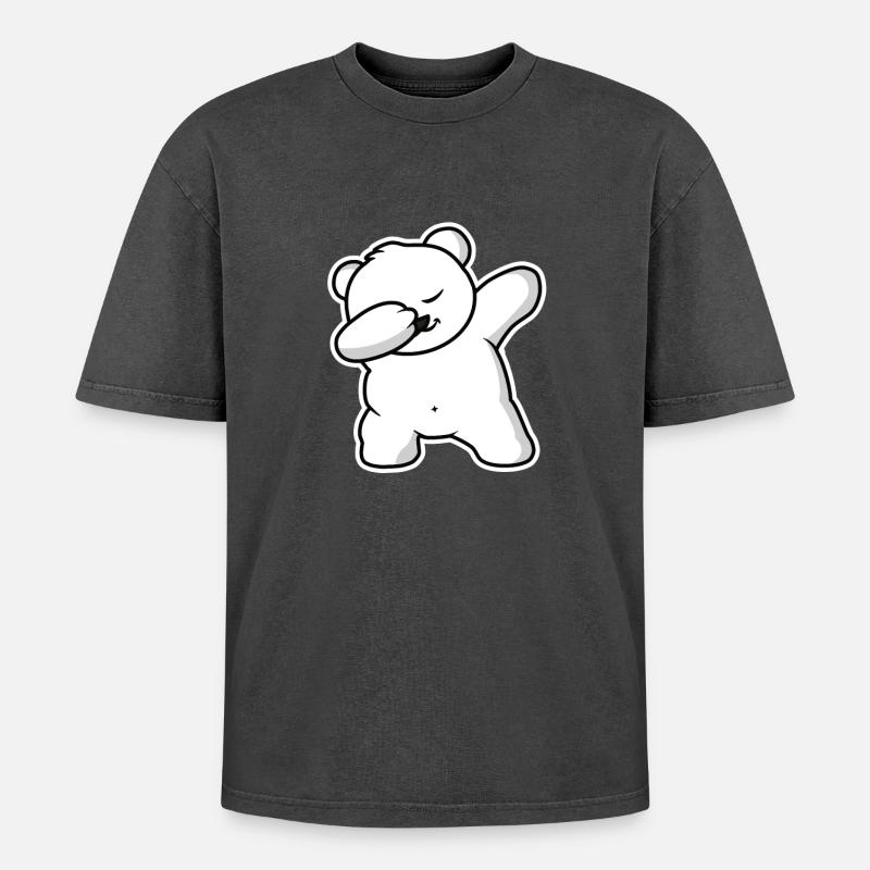 Winter Baer Eisbaer Dab - Oversized Unisex Premium Acid-Washed T-Shirt - Schwarz Acid Wash