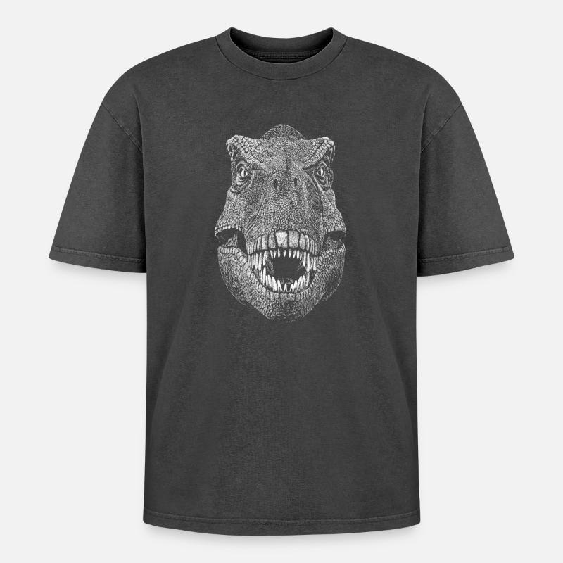 Dinosaurier - Oversized Unisex Premium Acid-Washed T-Shirt - Schwarz Acid Wash