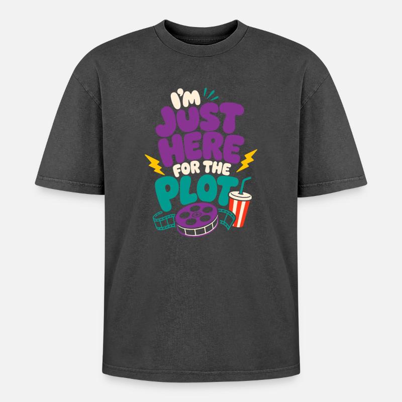 Just Here For The Plot - Oversized Unisex Premium Acid-Washed T-Shirt - Schwarz Acid Wash