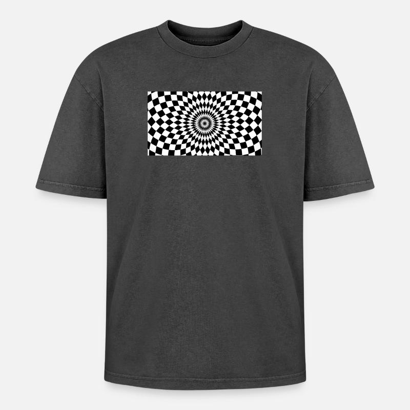 Optische Vortex-Checker-Illusion - Oversized Unisex Premium Acid-Washed T-Shirt - Schwarz Acid Wash