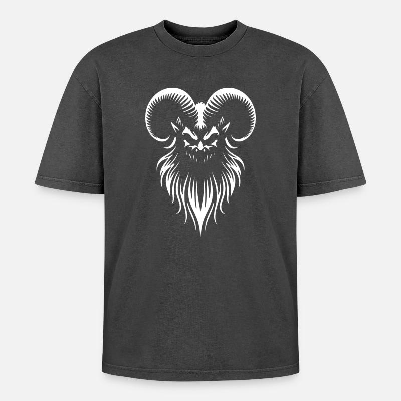 Dämonen Widderkopf - Gothic Ziegenbock Okkult - Oversized Unisex Premium Acid-Washed T-Shirt - Schwarz Acid Wash