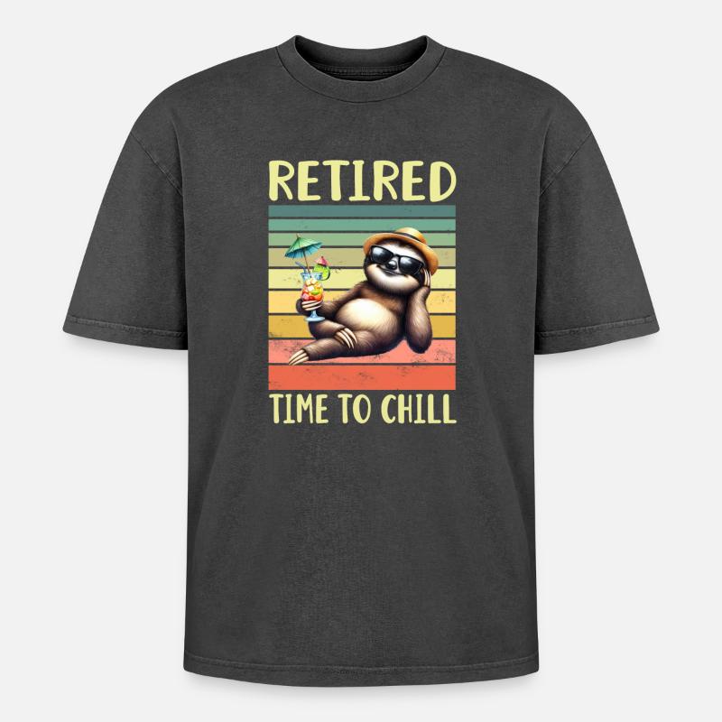 Retired Retired Sloth - Oversized Unisex Premium Acid-Washed T-Shirt - acid washed black
