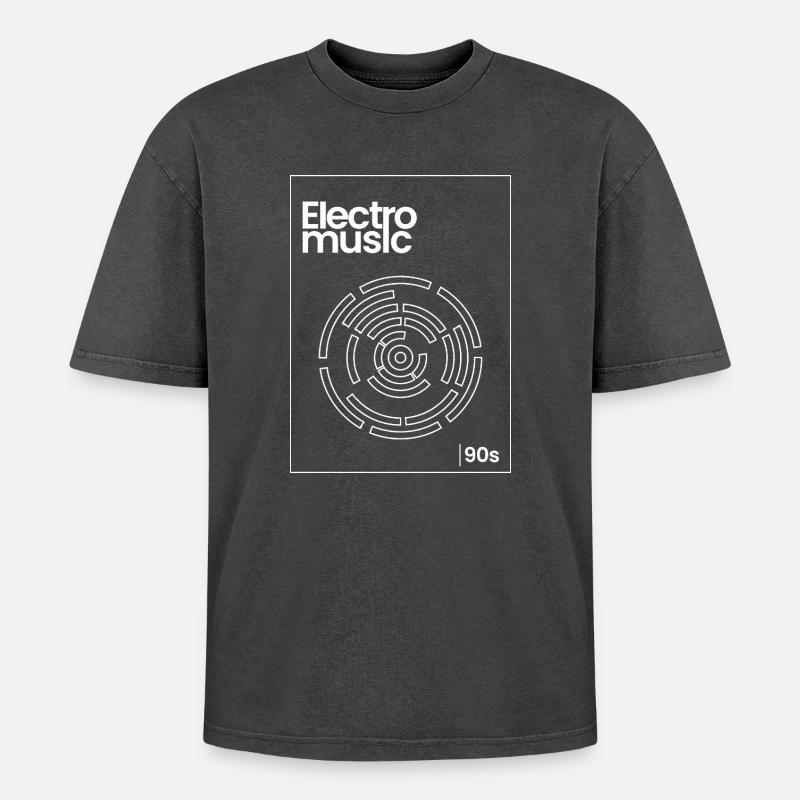 Electro Maze 90er Techno Tee - Oversized Unisex Premium Acid-Washed T-Shirt - Schwarz Acid Wash