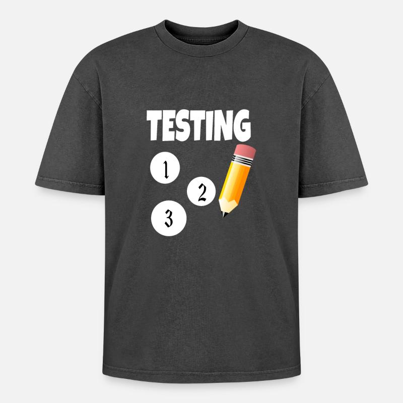 Test 123 mit Bleistift - Oversized Unisex Premium Acid-Washed T-Shirt - Schwarz Acid Wash