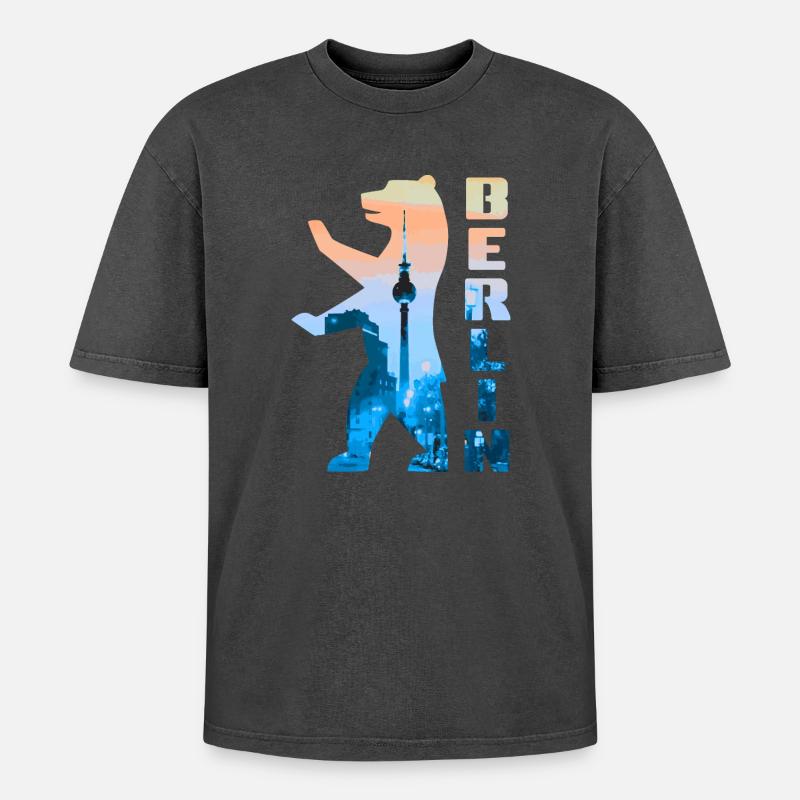 Berlin Bear Silhouette - Oversized Unisex Premium Acid-Washed T-Shirt - acid washed black
