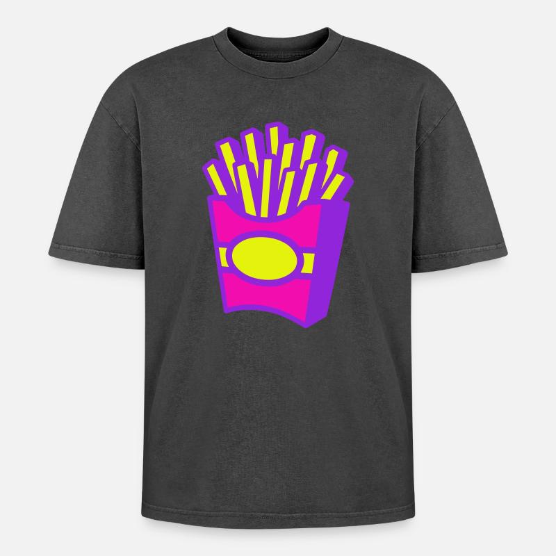 Frites Pop Art - T-shirt Premium unisexe oversize acid-washed - noir délavé acide