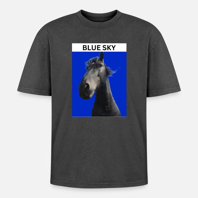 Ciel bleu et cheval - T-shirt Premium unisexe oversize acid-washed - noir délavé acide