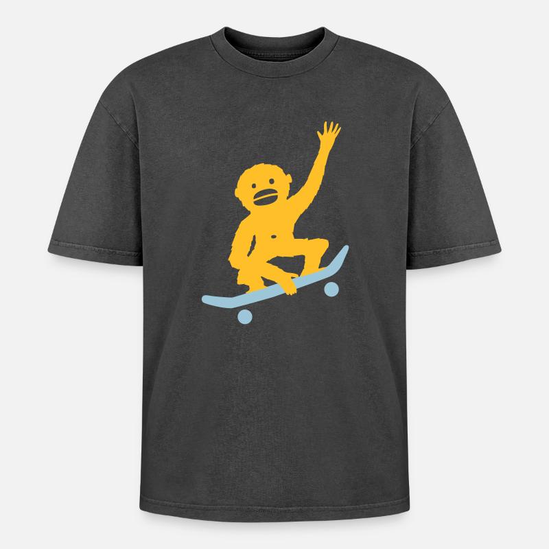 Monkey Tricks - Oversized Unisex Premium Acid-Washed T-Shirt - acid washed black