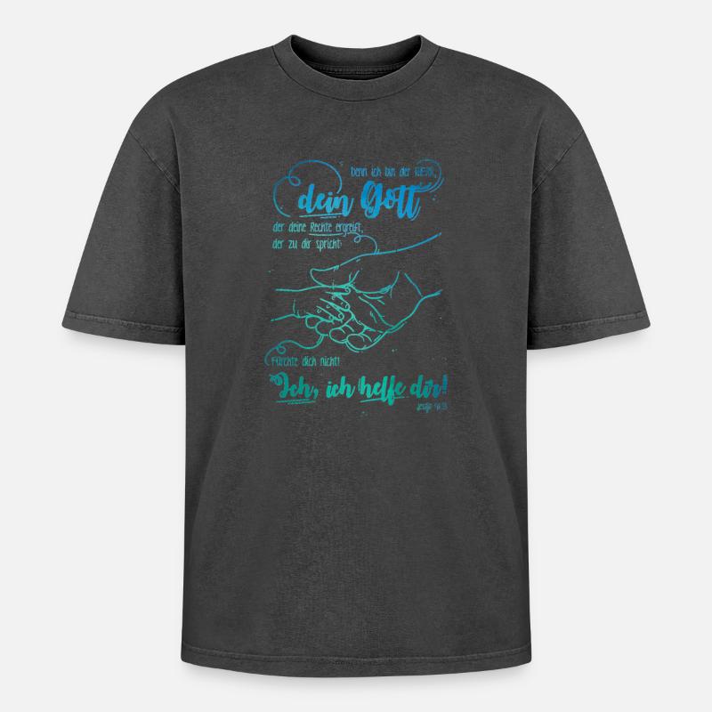 Jesaja Bibelvers Ich helfe dir - Oversized Unisex Premium Acid-Washed T-Shirt - Schwarz Acid Wash
