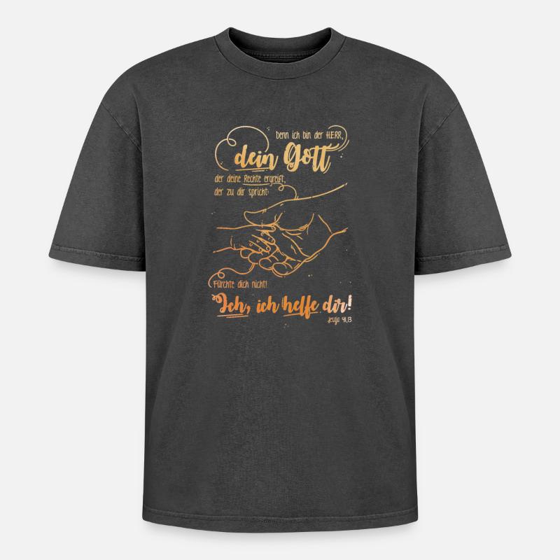 Jesaja Bibelvers Ich helfe dir - Oversized Unisex Premium Acid-Washed T-Shirt - Schwarz Acid Wash