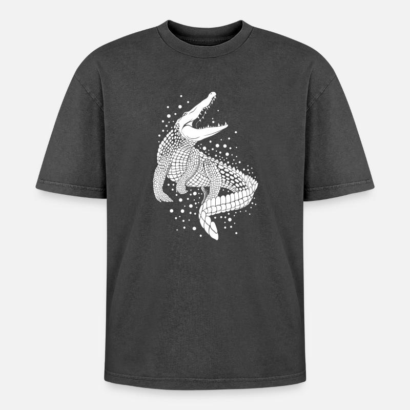 crocodile - Oversized Unisex Premium Acid-Washed T-Shirt - acid washed black