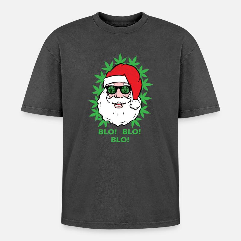 Weihnachtsmann - Blo! Blo! Blo! - Oversized Unisex Premium Acid-Washed T-Shirt - Schwarz Acid Wash