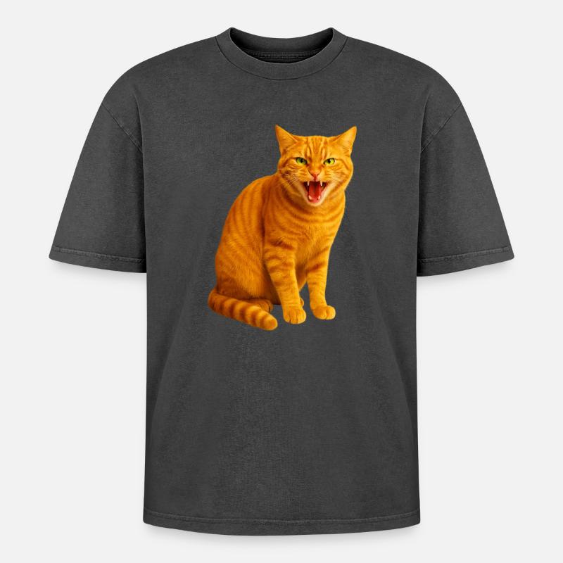 Fauchende orange getigerte Katze - Oversized Unisex Premium Acid-Washed T-Shirt - Schwarz Acid Wash