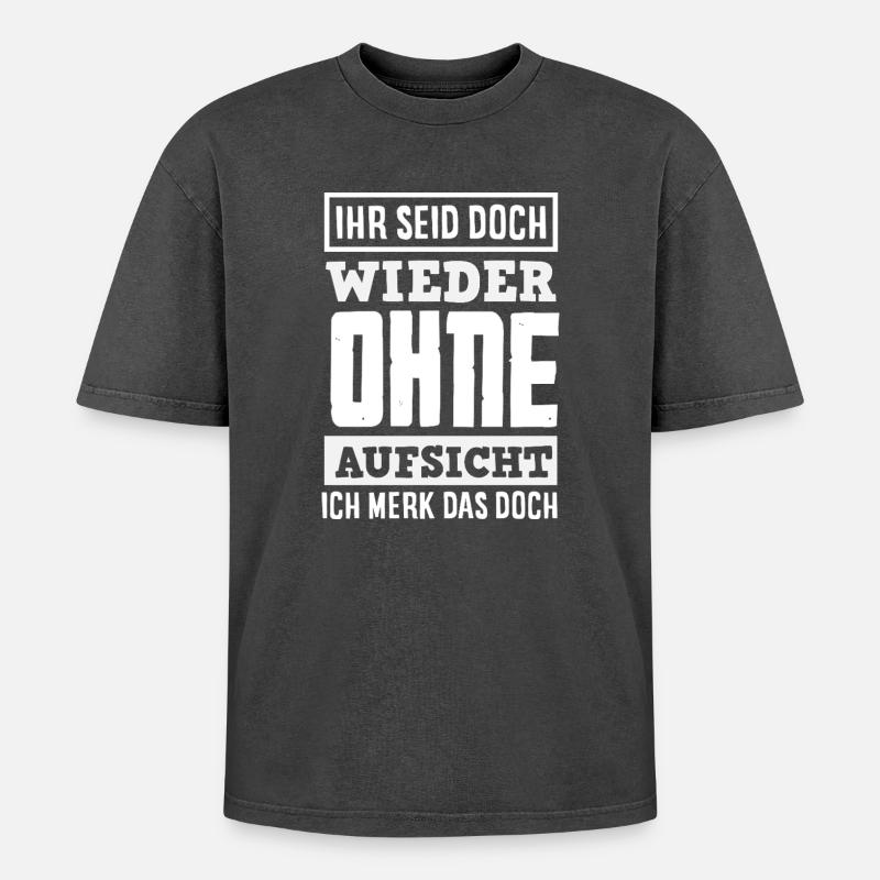 Again without supervision – sarcasm - Oversized Unisex Premium Acid-Washed T-Shirt - acid washed black