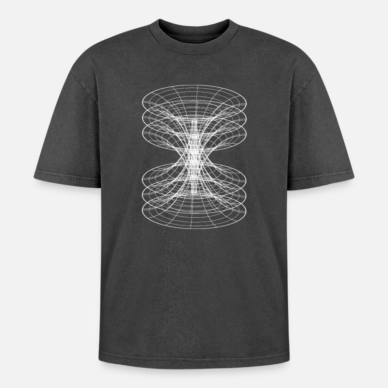 Vortex Wireframe Constellation - Oversized Unisex Premium Acid-Washed T-Shirt - acid washed black