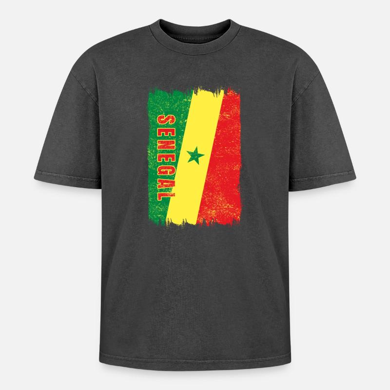 Drapeau du Sénégal - T-shirt Premium unisexe oversize acid-washed - noir délavé acide