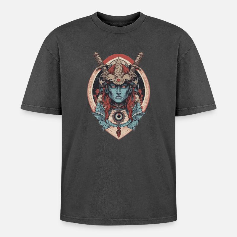 Samurai God - Oversized Unisex Premium Acid-Washed T-Shirt - acid washed black