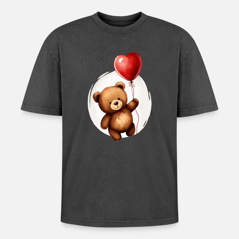 Bär mit Ballon - Oversized Unisex Premium Acid-Washed T-Shirt - Schwarz Acid Wash