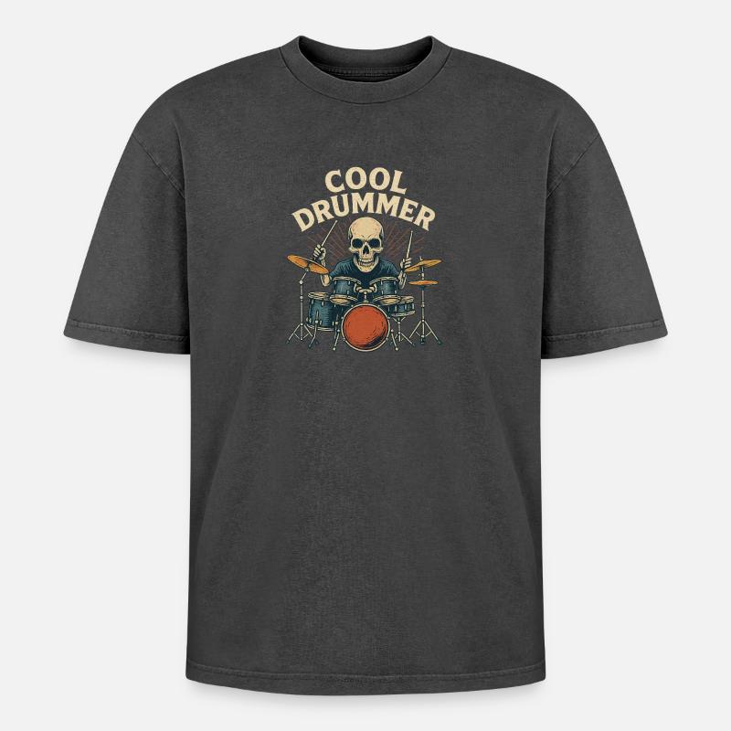 Cool Drummer - Oversized Unisex Premium Acid-Washed T-Shirt - Schwarz Acid Wash