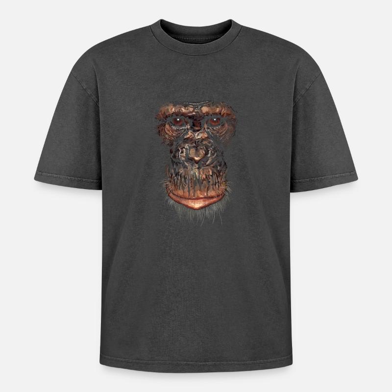 Monkey - Oversized Unisex Premium Acid-Washed T-Shirt - acid washed black