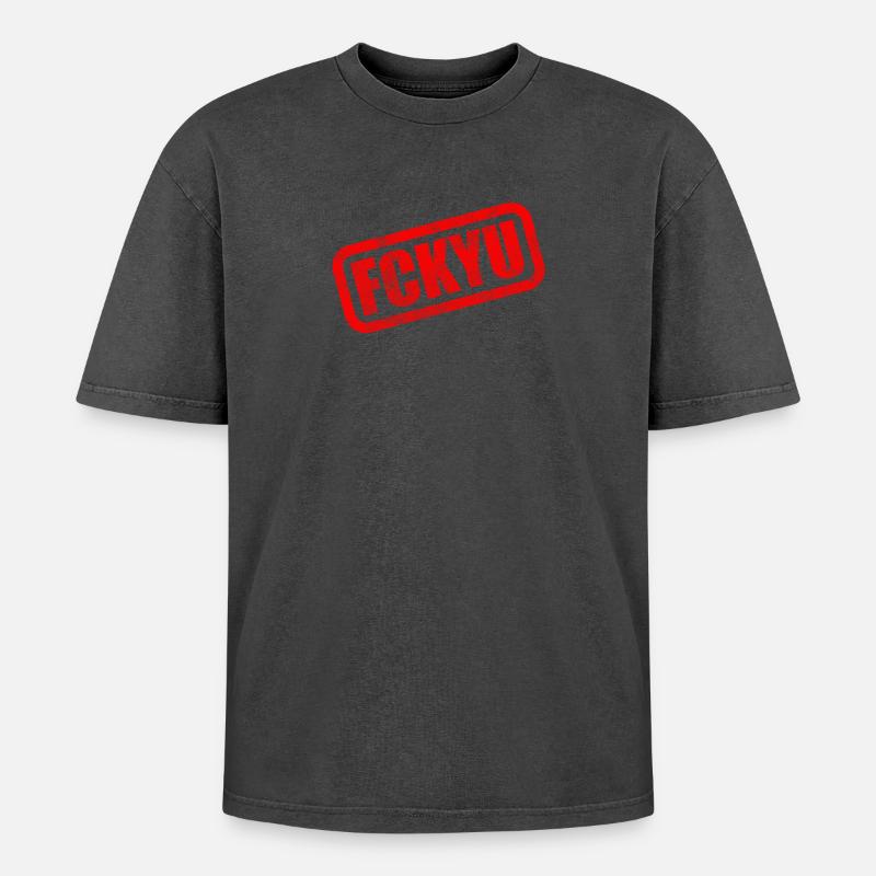 FCKYU Steuer-ID - Oversized Unisex Premium Acid-Washed T-Shirt - Schwarz Acid Wash